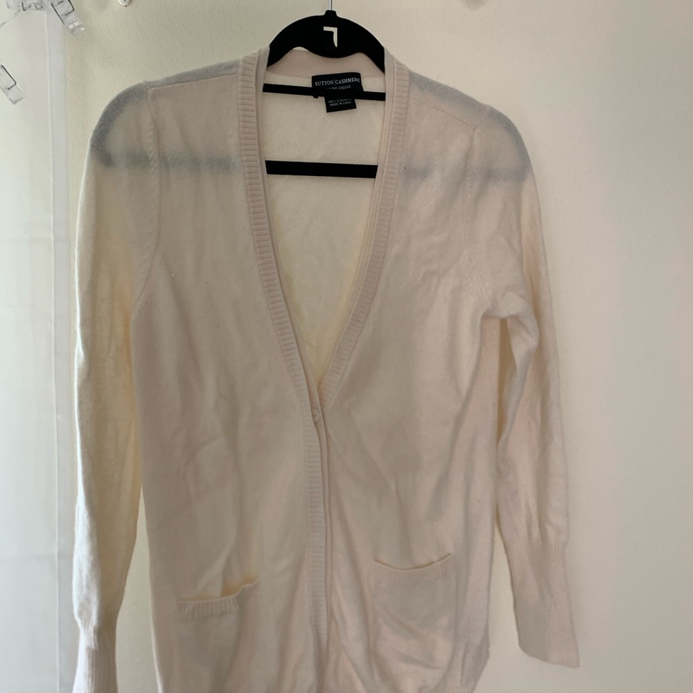 white cashmere cardigan